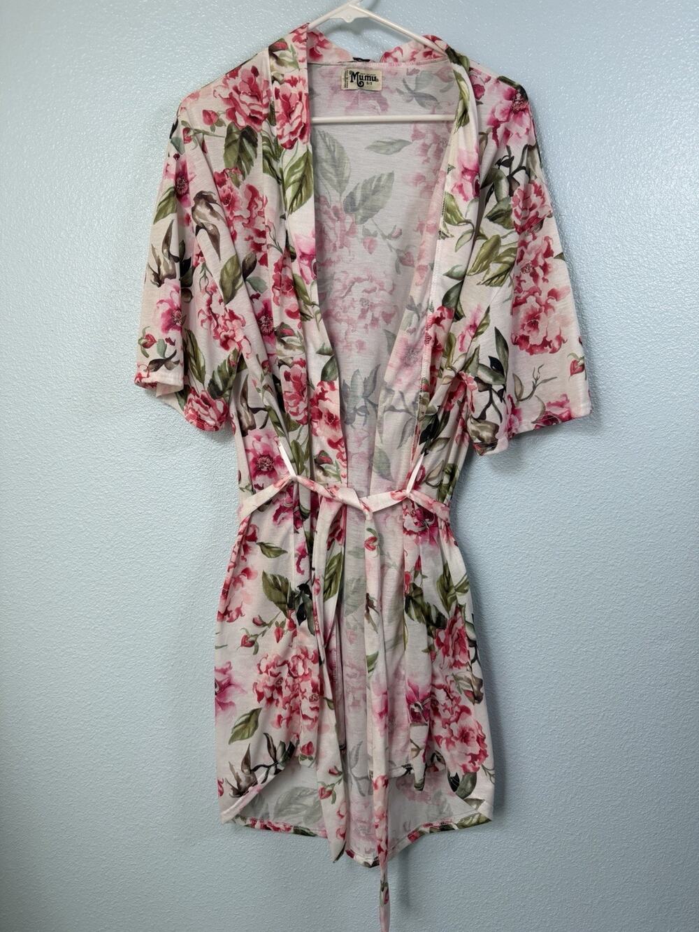 Show Me Your Mumu Floral Robe Pink White Green Boho Kimono Cover Up OS